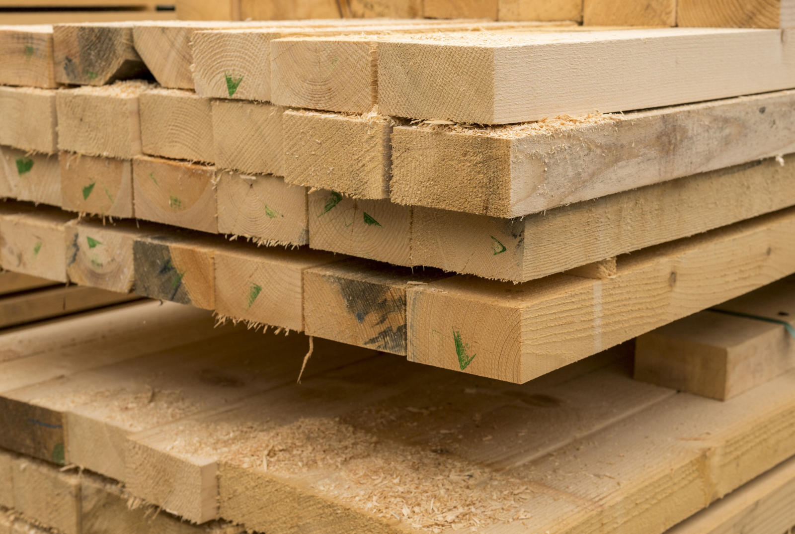Stacked sawn pine timber
