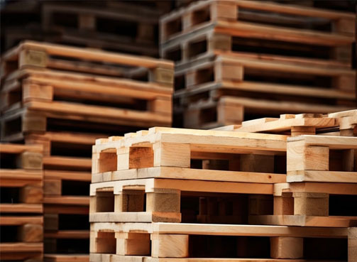 Stacks of wooden pallets