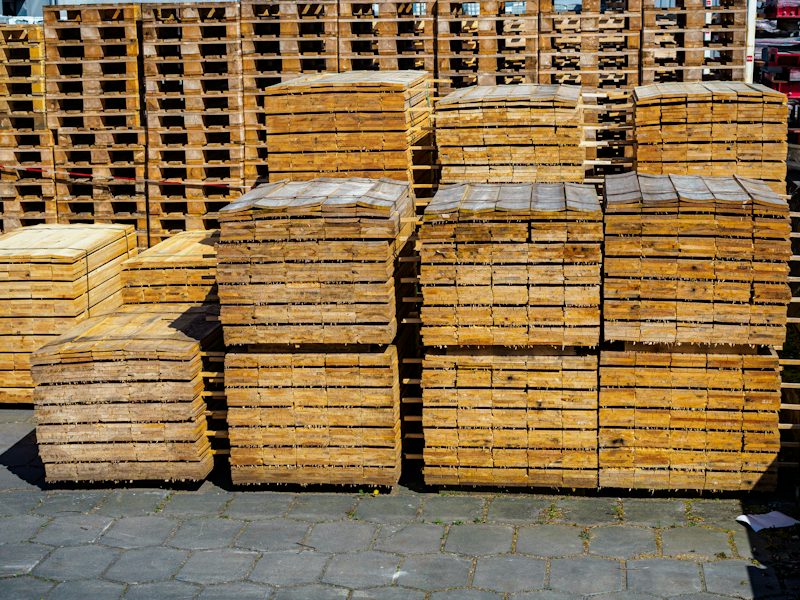 Bundles of sawn timber in an open storage yard